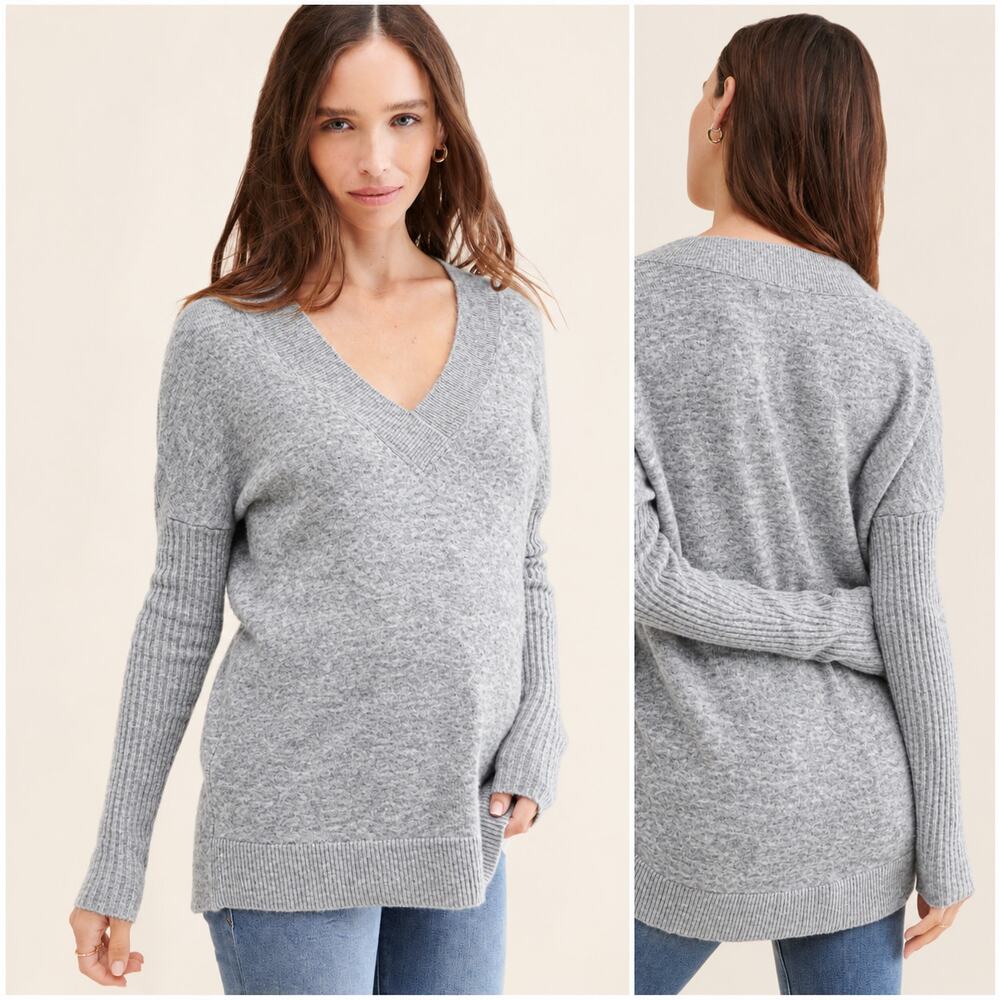 HATCH Maternity Eva V-Neck Sweater in heather Gray size 3